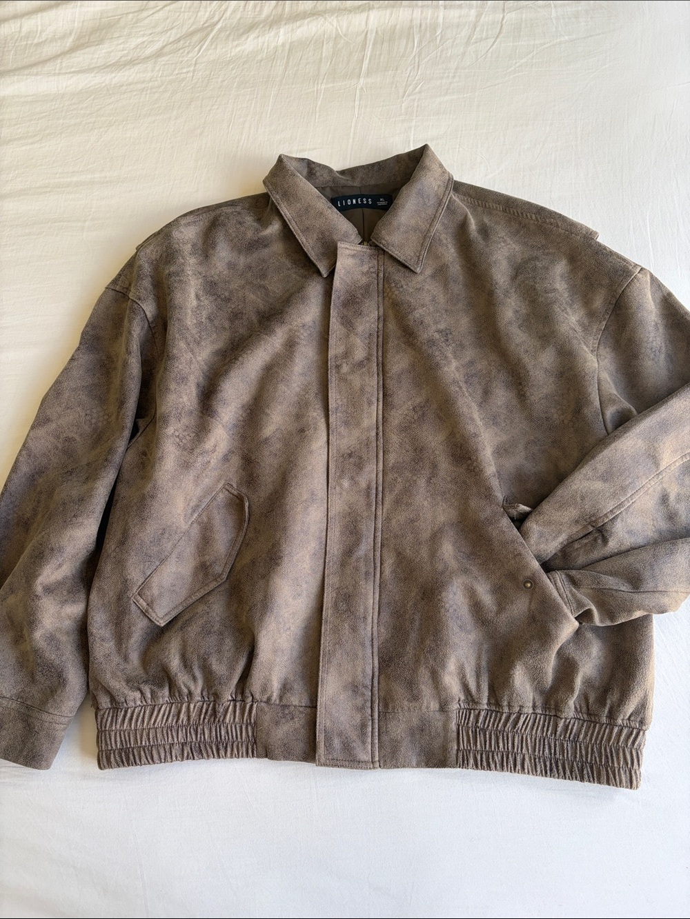 Lioness Taupe Suede-Look Bomber Jacket